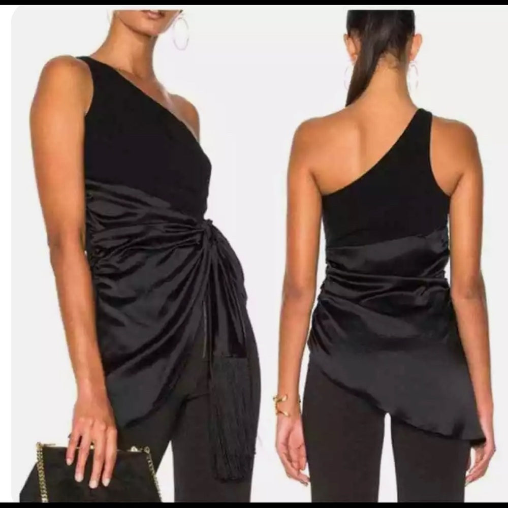 Revolve Cinq à Sept Theoline Black One Shoulder Ruched Top